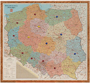 Mapa Polski szpilkowa w ramie drewnianej