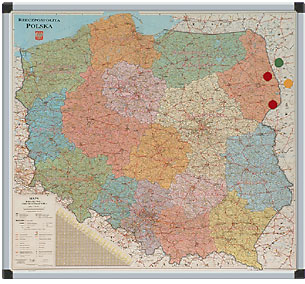 Mapa Polski suchościeralno-magnetyczna w ramie aluminiowej
